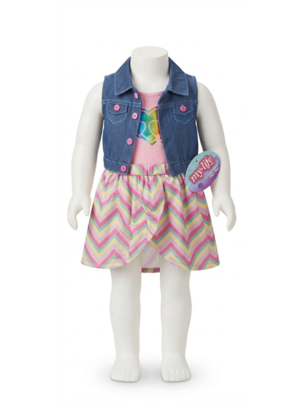 My Life As Doll Clothes Outfit Denim Vest Skirt Chevron 18" Doll New Tags